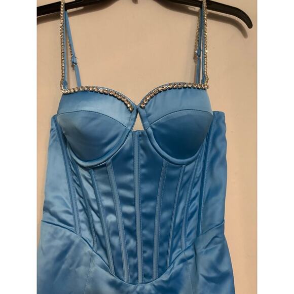Oh Polly Blue Maeve Corset Crystal Trim Mini Dress 22196 Size 8 NWT - Picture 4 of 9